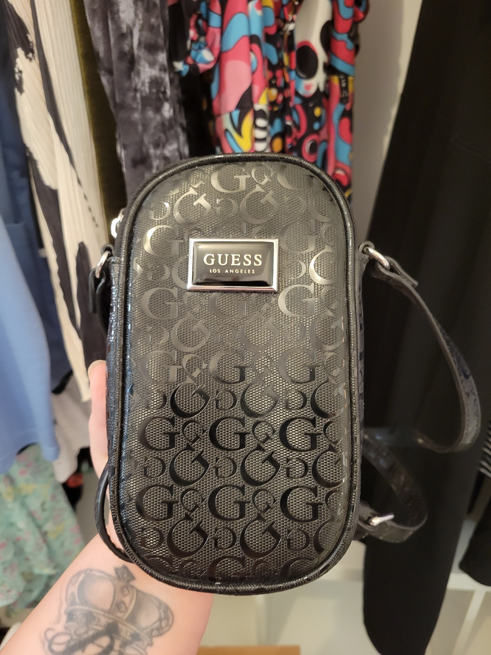 GUESS Black Monogram Crossbody Belt Bag